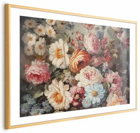Plakat Zapach ogrodowych kwiatów 42x29,7 cm z ramą złotą z marginesem ARTGEIST B