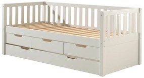 Białe łóżko dziecięce z litego drewna sosnowego z wysuwanym łóżkiem, schowkiem i stelażem 90x200 cm Fritz – Vipack
