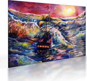 Obraz na szkle - Statek na falach oceanu, akwarela (70x50 cm)