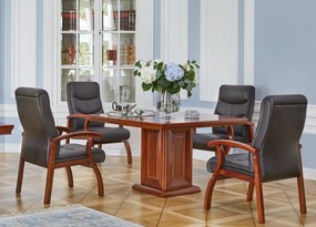 Stolik biurowy Dunkan, kwadratowy, fornirowany drewnem. Dostępne wymiary: 80x80 cm i 120x120 cm. Stolik okolicznościowy do biura. Meble gabinetowe Prestige.