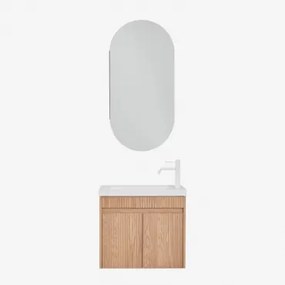 Zestaw Wiszących Mebli Łazienkowych Zintegrowany Z Umywalką Narek Owalny Ze Schowkiem 45x90 Cm Abner & Popielaty Brąz & Biała ↑20 Cm Z Zaworem Spustow