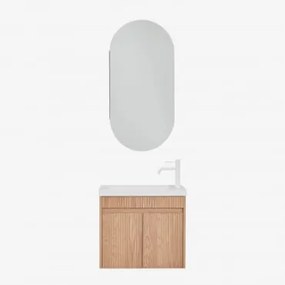 Zestaw Wiszących Mebli Łazienkowych Zintegrowany Z Umywalką Narek Popielaty Brąz & Owalny Ze Schowkiem 45x90 Cm - Sklum