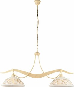 Bilbao - żyrandol z lakierowanego żelaza w kolorze kości słoniowej, dekor piklowany, białe i bursztynowe klosze szklane Ø30 cm, 2 światła, 89x30 cm