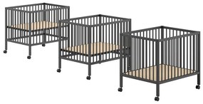 Antracytowy kojec dla dzieci z litego drewna bukowego z regulowaną wysokością/na kółkach 95x75 cm Dino – Vipack