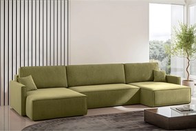 Narożnik z funkcją spania i pojemnikiem w kształcie U Carlos, tkanina Salvador, Oliwkowy