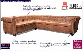 6-osobowy brązowy narożnik w stylu Chesterfield - Xavier 6Q