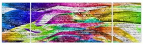 Obraz - Mur z cegły z kolorowymi płomieniami (170x50 cm)