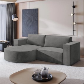 Masseno Narożnik SORELA z funkcją spania i pojemnikiem na pościel Narozniki L, Rozkładana sofa - Szary, MONOLITH 85