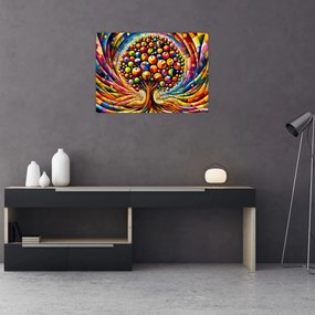 Obraz na szkle – Kolorowe drzewo z jabłkami (70x50 cm)