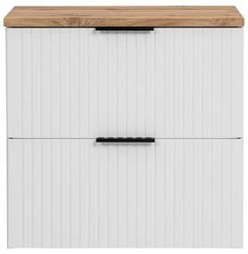 Zestaw Szafka umywalkowa biała ASTROS 60 x 46 cm White z dębowym blatem OAK