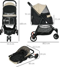 PawHut Składany wózek dla zwierząt, z ochraniaczem przeciwdeszczowym, 2 uchwyty na napoje, Niebieski + Khaki