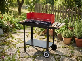 Grill ogrodowy na węgiel drzewny BBQ 87x35 cm, czarny/czerwony