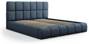 Ciemnoniebieskie tapicerowane łóżko dwuosobowe ze schowkiem i stelażem 140x200 cm Bellis – Micadoni Home