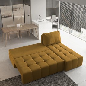Masseno Narożnik DOMIRA z funkcją spania i pojemnikiem na pościel Narozniki L, Rozkładana sofa - Żółty, KRONOS 01