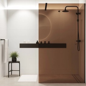 Ścianka prysznicowa WALK IN FIX brązowa prostokątna 8 mm Molis Classic Brown MASSI | rożne rozmiary : Kolor profili kabiny - czarny, Szerokość ścianki - 90 cm , Typ montażu - WALK in FIX (Do ściany)