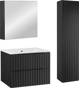 Zestaw Łazienkowy 60cm Ryflowane Fronty Czarny Amy Słupek Szafka z Lustrem