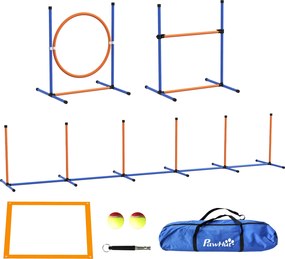 PawHut Zestaw Agility dla Psów, 1 Pierścień, 1 Przeszkoda, 1 Zestaw Slalomowy, 352 cm x 66 cm x 69 cm, Niebieski + Czerwony