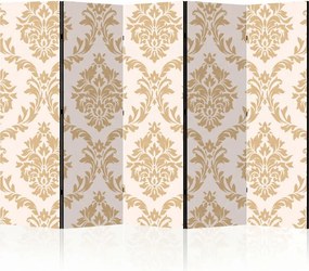 Parawan pokojowy 5-częściowy 225x172 Jednostronny dekoracyjny glamour klasyczny Beżowy Złoty Adamaszek Królewski