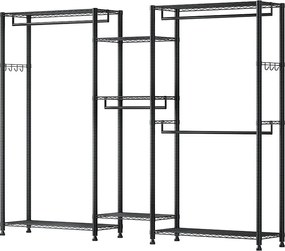 Wieszak na Ubrania SucceBuy z 7 Regulowanymi Półkami, Wieszak ze Stalową Ramą, Szafa na Ubrania Nośność 385,5 kg, z 4 Drążkami