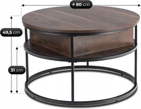Stolik Kawowy ASTUR 80 cm z Podnoszonym Blatem Orzech/Czarny Loft