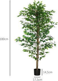 HOMCOM Sztuczny Ficus, realistyczny, łatwy w pielęgnacji, w komplecie z doniczką, wysokość 180 cm, Zielony