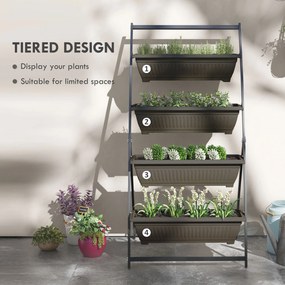Outsunny Stojak na rośliny, Stojak na kwiaty z 4 poziomami, Regał na rośliny z otworami, Schody roślinne, Stal, Brązowy, 76 x 79 x 162 cm