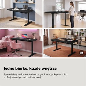 Biurko elektryczne sit-stand z szufladą i ładowarką bezprzewodową Qi czarne, 1200 mm: ELLIS
