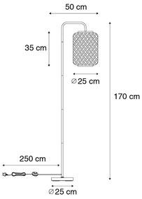 Orientalna lampa podłogowa bambusowa w kolorze czarnym - YvonneKolonialny Oswietlenie wewnetrzne