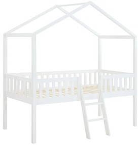 Półwysokie łóżko w formie domku 90 x 190 cm – biała sosna – NALENY