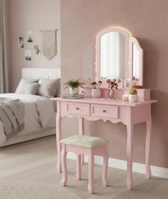 Różowa toaletka do makijażu ze stołkiem A4-R62