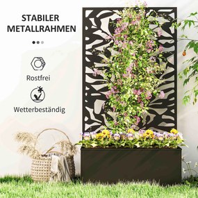 Outsunny podwyższona donica z panelem osłonowym, kratka do pnączy, metal, 61 x 23 x 113 cm, czarny | Aosom PL