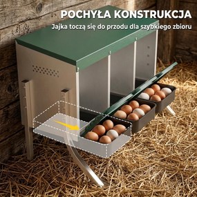 PawHut Gniazdo lęgowe dla kur, gniazdo z otworami wentylacyjnymi, 3 komory, gniazdo dla 3 kur, 85 x 54,6 x 61 cm, srebrny | Aosom PL