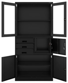 Biurowa szafa metalowa z sejfem na akta i dokumenty FILIP, 900 x 1850 x 400 mm, czarna