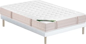 Zestaw 140 x 190 cm: stelaż tapicerowany + materac kieszeniowy 5-strefowy z warstwą pianki termoelastycznej memory i powłoką przeciw pluskwom, wys. 24 cm – VIREVO od NATUREA