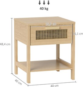 HOMCOM Stolik Nocny, Szafka Nocna, Stolik boczny z Szufladą, MDF 40 x 40 x 48,4 cm