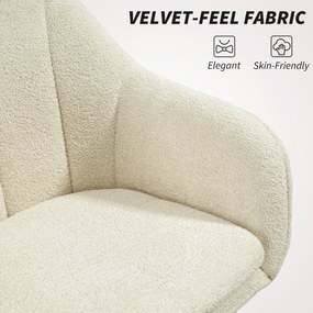 HOMCOM Fotel biurowy z tkaniną w optyce aksamitu, Fotel do toaletki z wypukłym oparciem, do sypialni, salonu, Beżowy