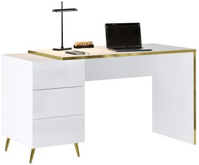 Biurko z szufladami - Biały z połyskiem i złoty - MARZIALO