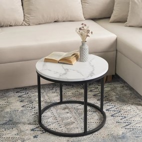 Stolik Kawowy CONNY 53 cm Biały Marmur/Czarny Nowoczesny Glamour