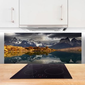 Szkło do Kuchni na Ścianę Odbicie Gór w Lustrze Wody
