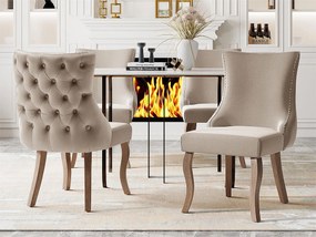 Zestaw 4 aksamitnych krzeseł gondolowych - nogi z litego drewna - beż