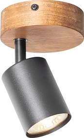 Industrialny reflektor czarny z drewnem, regulowany - Jeana