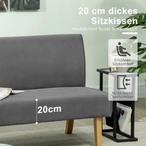 HOMCOM Dwuosobowa Sofa z Obiciem Kordowym, Gruba Tapicerka i Solidne Drewniane Nogi do Salonu, Sypialni, Biura, Szary
