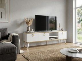 Stolik RTV CAROL 160 cm, biały/złoty