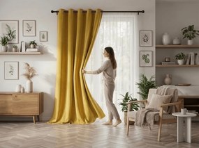 Żółta zasłona OXFORD 140x250 cm Zawieszanie: Taśma z wiązaniami