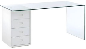 Biurko MURIEL z miejscem do przechowywania – 4 szuflady – Szkło hartowane i MDF