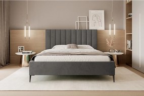 Mona SLIM III w tkaninie VELUTTO, Wygodne łóżko tapicerowane - Ergonomiczne oparcie 120x200 cm, ciemnoszary