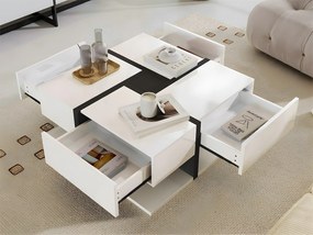 Stolik kawowy - 4 szuflady - przestrzeń do przechowywania na dole - 78x78x36cm - Biały i Czarny