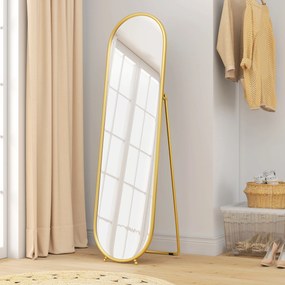 HOMCOM Lustro całopostaciowe, owalny kształt, wolnostojące, rama metalowa, 50x180 cm, złote | Aosom PL
