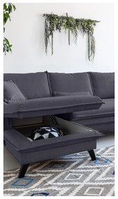 Antracytowa rozkładana sofa w kształcie litery "U" Miuform Charming Charlie, prawostronna