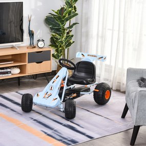 HOMCOM Go Kart samochód dziecięcy na pedały z pedałem hamulca zabawka dla dzieci 3-8 lat stal jasnoniebieski 97 x 66 x 59 cm z